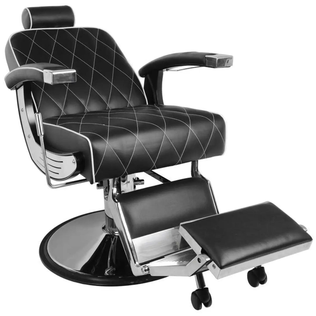 Black Barberstuhl Gabbiano Imperial mit Diamantsteppung, luxuriöses Barbersessel Design