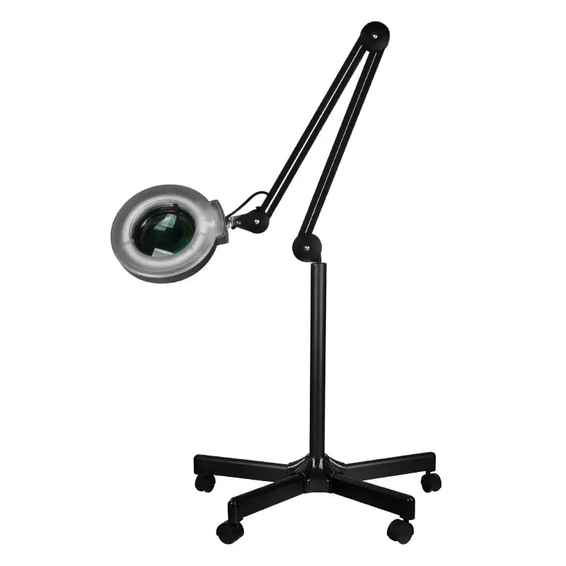 Verstellbare Lupenleuchte S5 LED mit Rollbasis, schwarzes Stativ