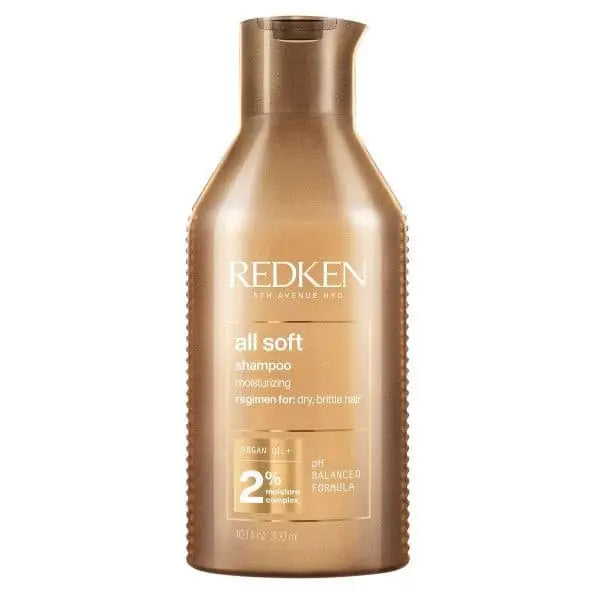 Redken All Soft Shampoo Flasche auf Produktseite, sanfte Haarpflege für weiches Haar