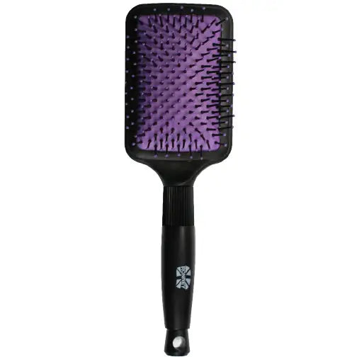 Schwarze Haarbürste mit violetten Borsten für schonendes Haarstyling