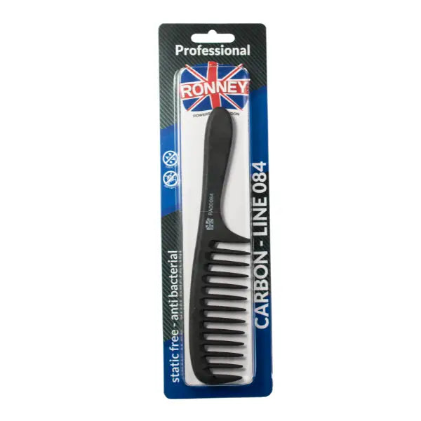 Schwarzer Breitzahnkamm im Verpackung für Ronney Professional Carbon-Line 084