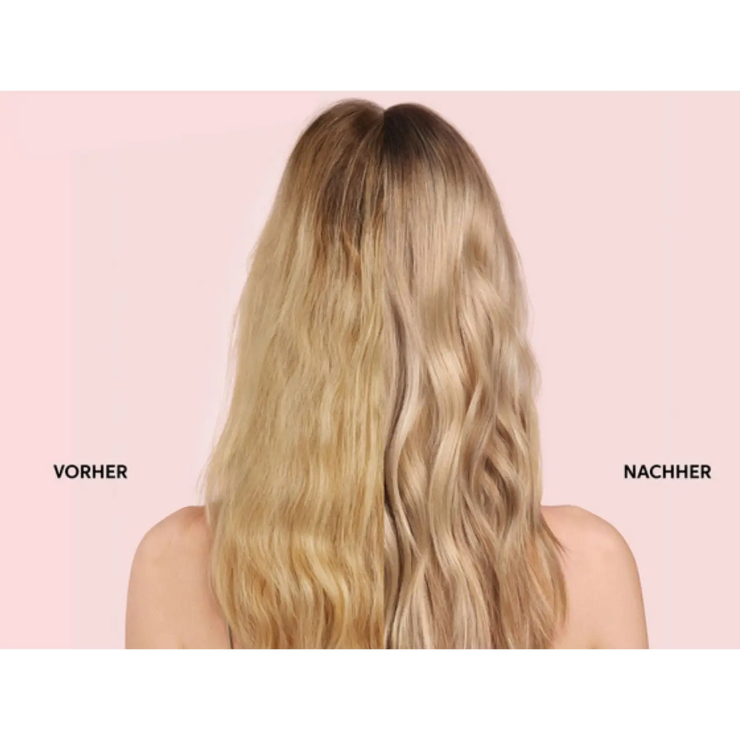 Blonde Haare vor und nach Behandlung mit Wella Shinefinity Zero Lift Glaze