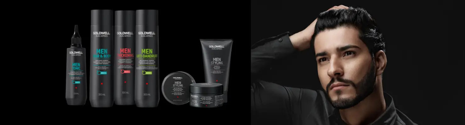 Männer-Haarpflegeproduktlinie aus der Kollektion Für Männer aufgestellt