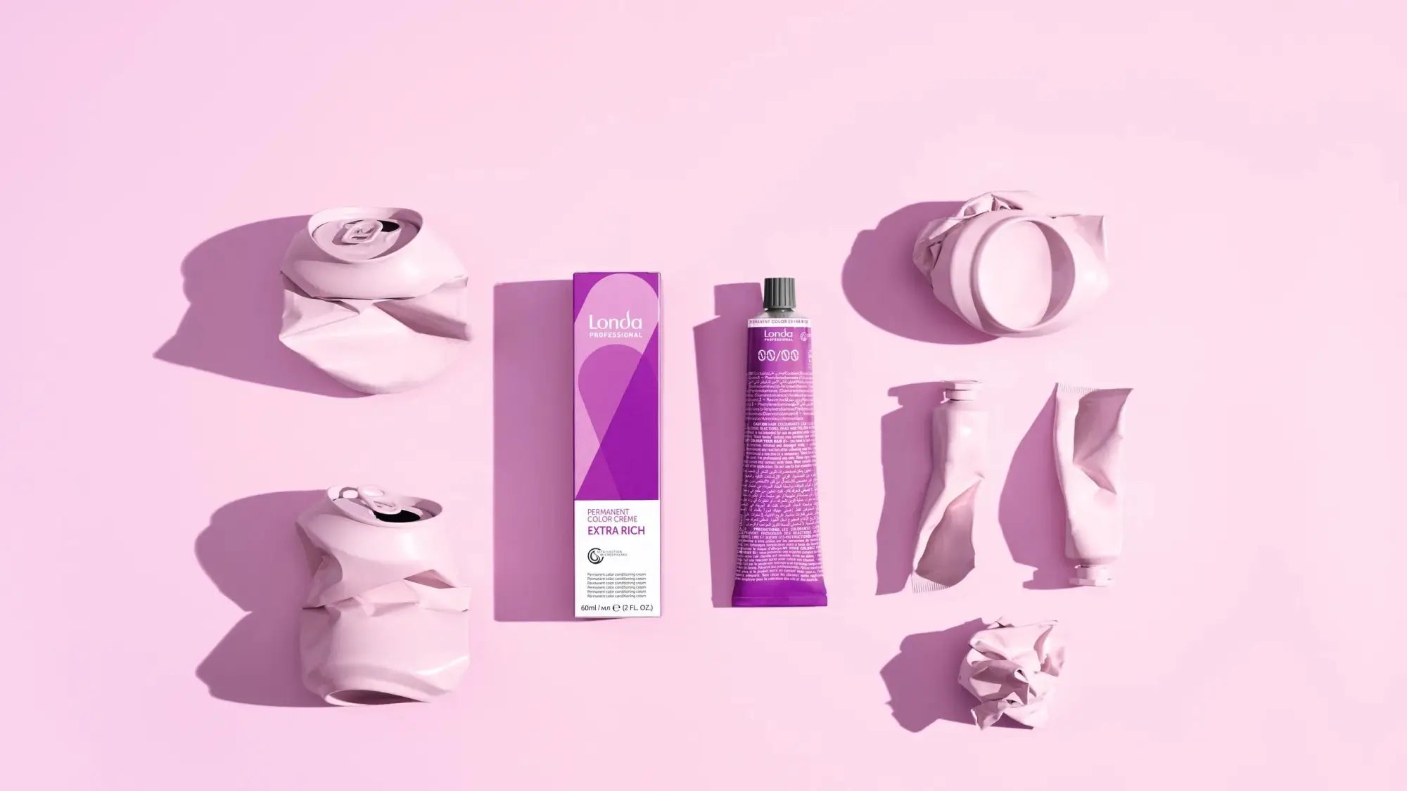 Londa Professional Beauty Produkt in Lila mit zerdrückten Dosen