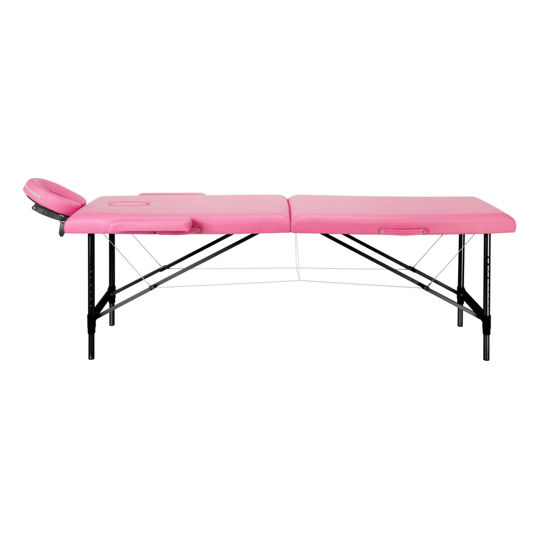 Klappbare Massageliege Aluminium Comfort 2 Segmente rosa schwarz