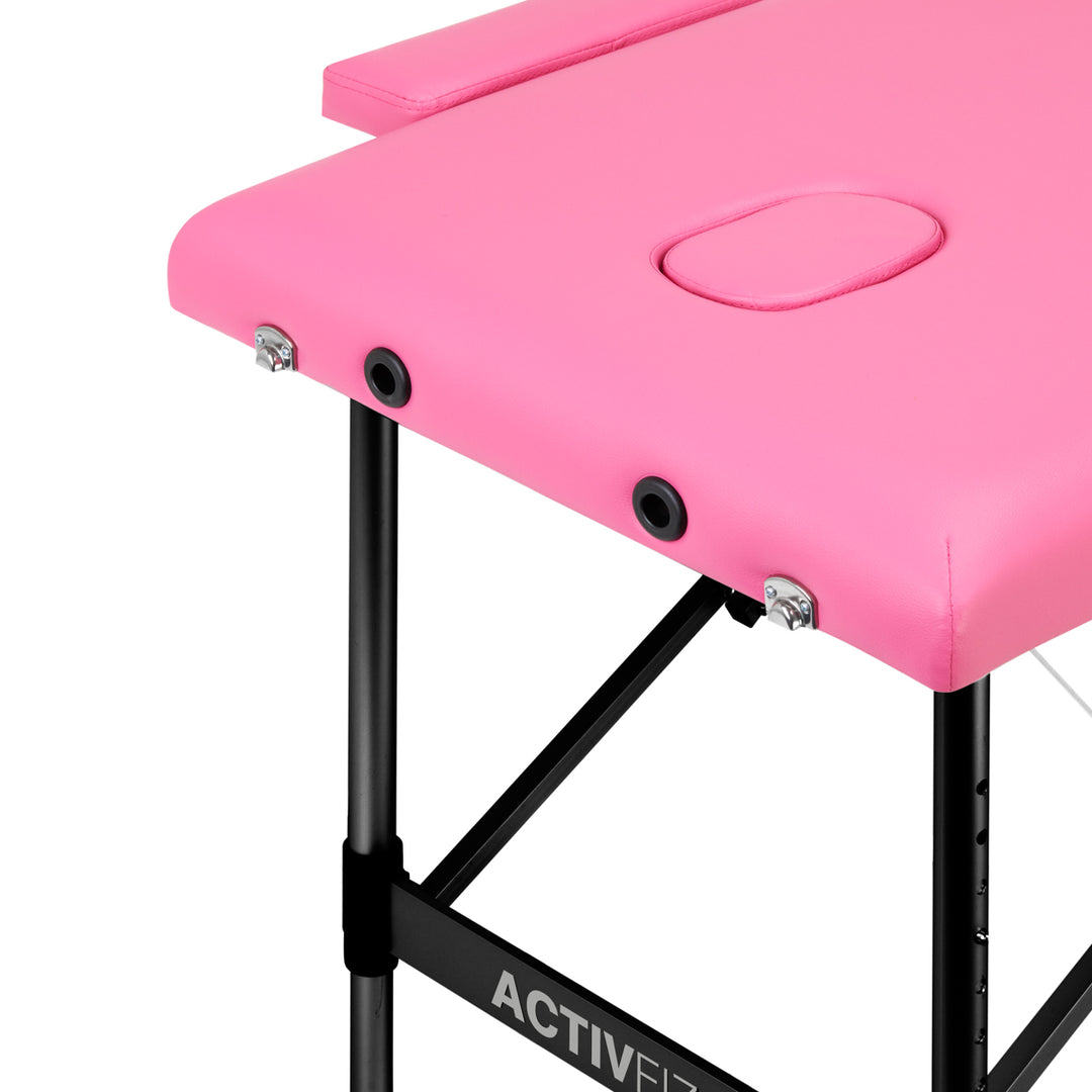 Klappbare Massageliege Aluminium Comfort 2 Segmente rosa schwarz