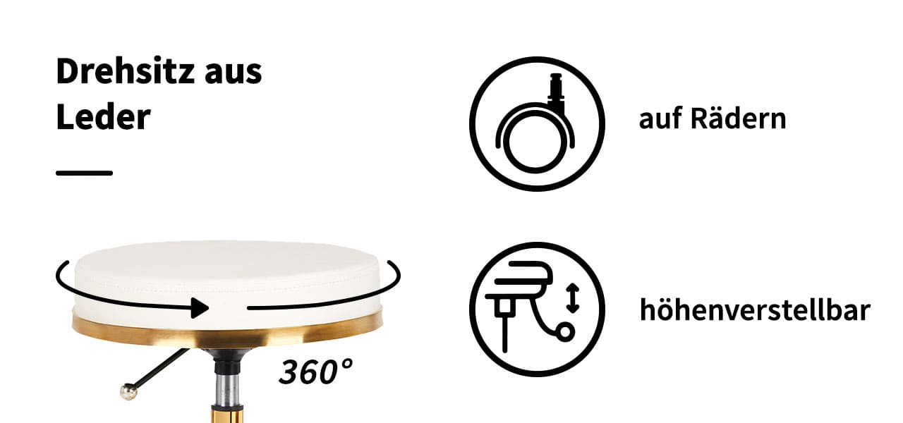 Friseur- und Kosmetikhocker H4 Gold Weiß