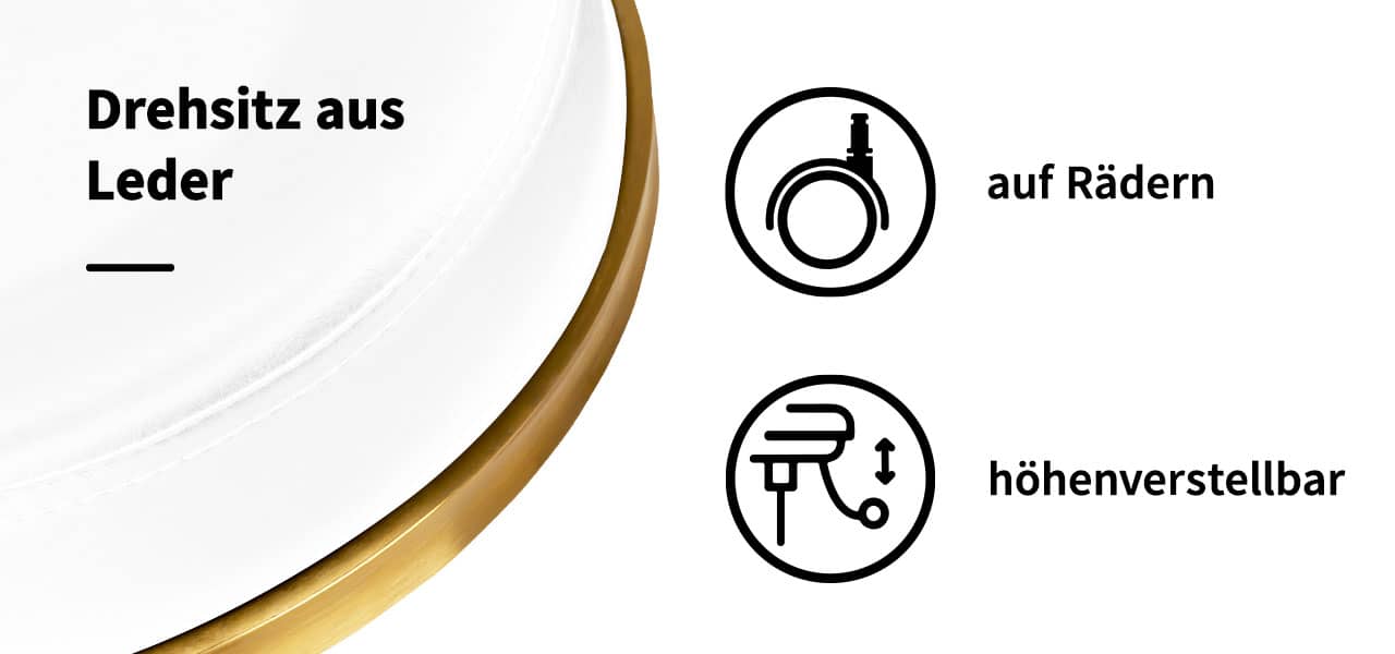 Friseur- und Kosmetikhocker H5 Gold Weiß