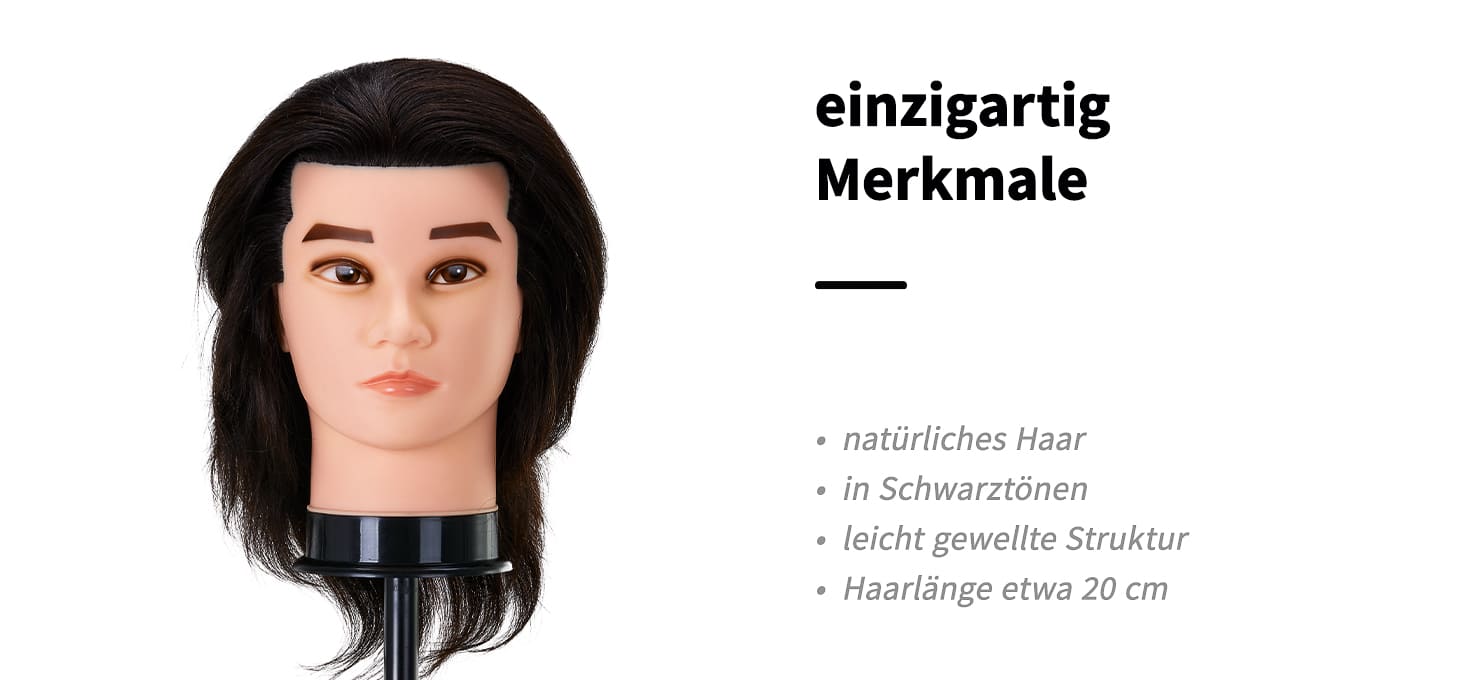 Friseur-Trainingskopf Gabbiano WZ3 mit Naturhaar Farbe 1# Länge 8’’