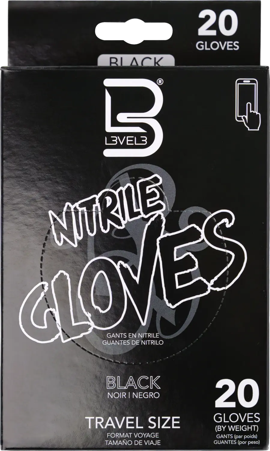 L3VEL3 Nitrile Gloves Medium Black Travel Size