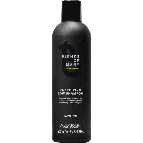 Schwarze Flasche des belebenden Shampoos Alfaparf Milano Blends of Many Energizing Low