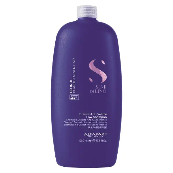 Lila Flasche Anti-Gelb Shampoo für blonde Haare von Alfaparf Milano Semi di Lino