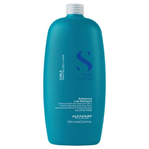 Tealfarbenes Shampoo-Flasche für lockiges Haar von Alfaparf Milano Semi Di Lino Curls