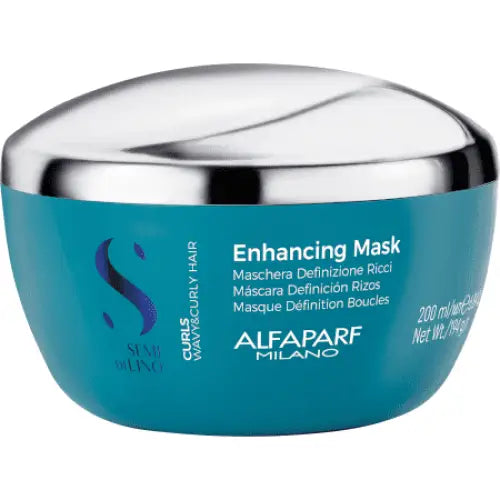 Teal Haarmaske in einem Glas, Alfaparf Milano Semi di Lino Curls Enhancing Mask