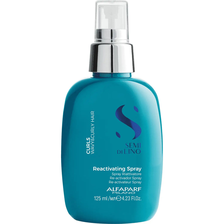 Blauer Flasche des Alfaparf Milano Semi di Lino Curls Reactivating Spray