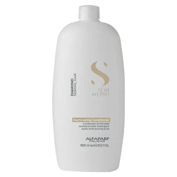 Weiße Flasche des Alfaparf Milano Semi di Lino Diamond Illuminating Conditioners