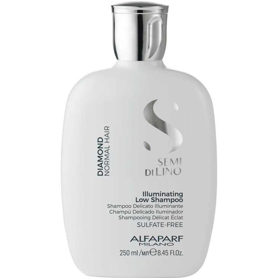 Weiße Flasche des Alfaparf Milano Semi di Lino Diamond Illuminating Low Shampoos