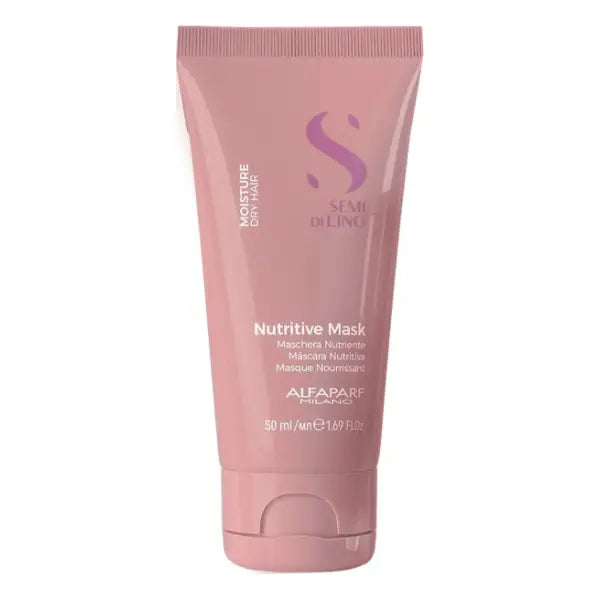 Pinkes Haarmasken-Tube, Teil des Alfaparf Milano Semi di Lino Moisture Nutritive Low Shampoo