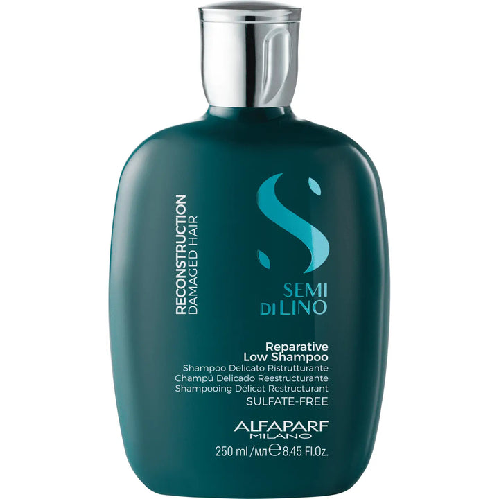 Teal Shampoo-Flasche für geschädigtes Haar von Alfaparf Milano Semi di Lino