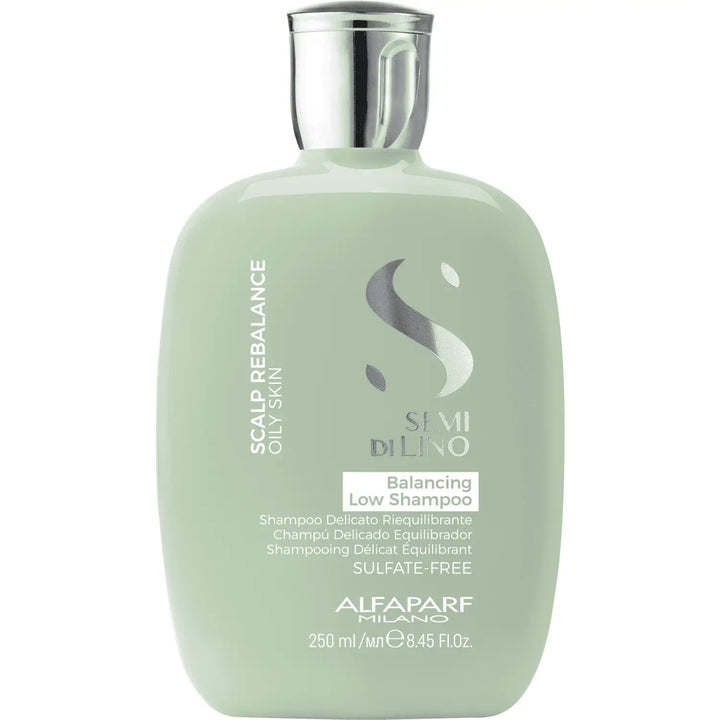 Grüne Flasche Alfaparf Milano Semi di Lino Scalp Rebalance Balancing Low Shampoo