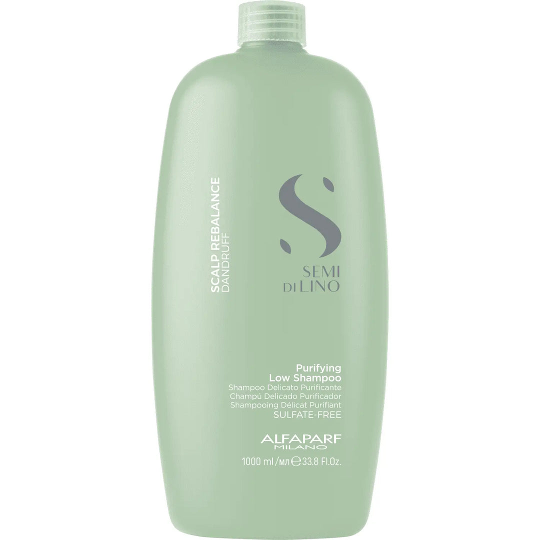 Grüne Flasche des sulfatefreien Shampoos für Schuppen von Alfaparf Milano Semi di Lino