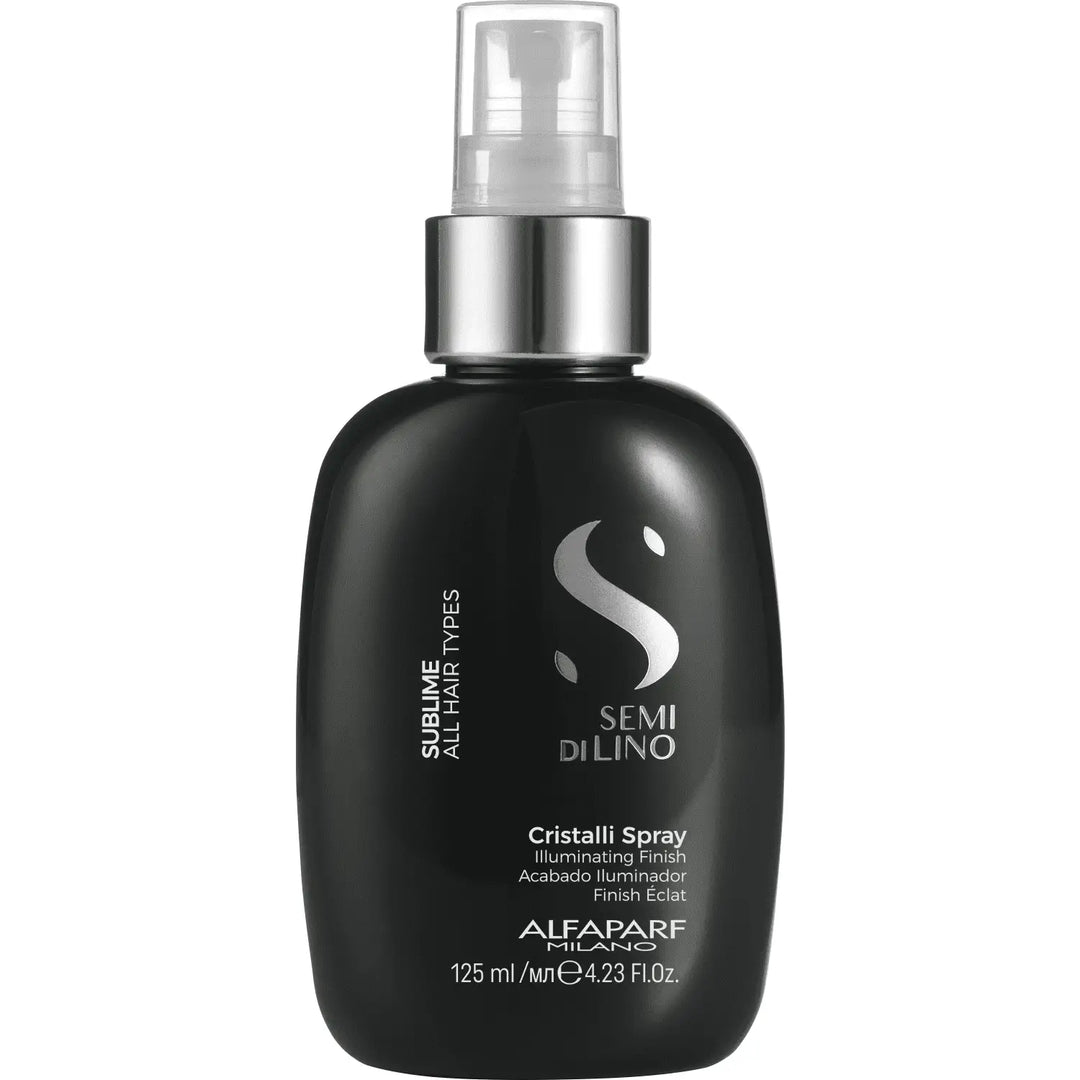 Schwarze Haarspray-Flasche Alfaparf Milano Semi di Lino Sublime Cristalli Spray 125 ml