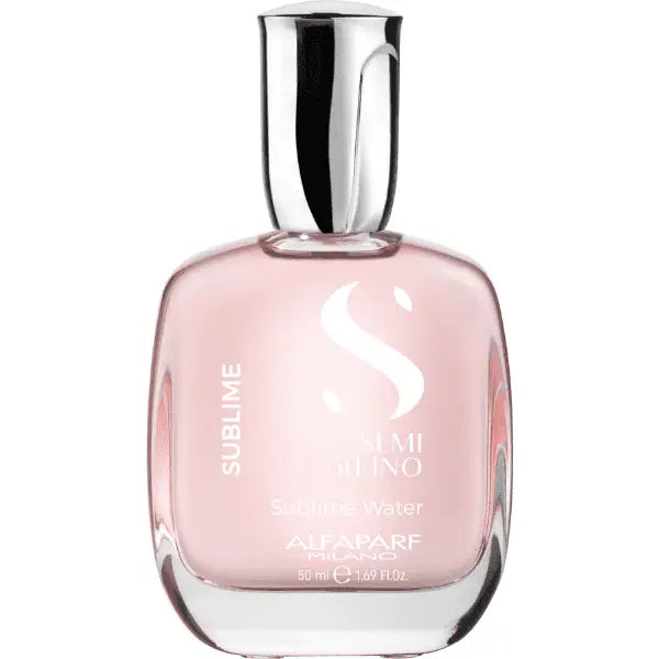 Pinkes Haarsprayflasche mit silberner Kappe für Alfaparf Milano Semi di Lino Sublime Water