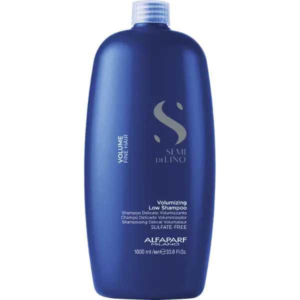 Blaue Flasche des Alfaparf Milano Semi Di Lino Volumizing Low Shampoo