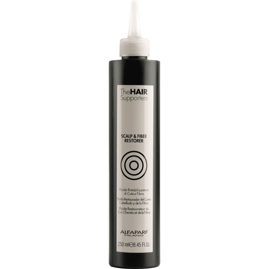 Schwarze Flasche des Alfaparf Milano The Hair Scalp & Fiber Restorer-Schritts 3
