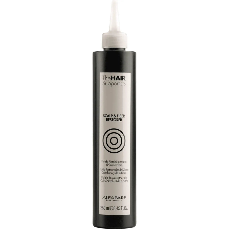 Schwarze Flasche des Alfaparf Milano The Hair Scalp & Fiber Restorer-Schritts 3