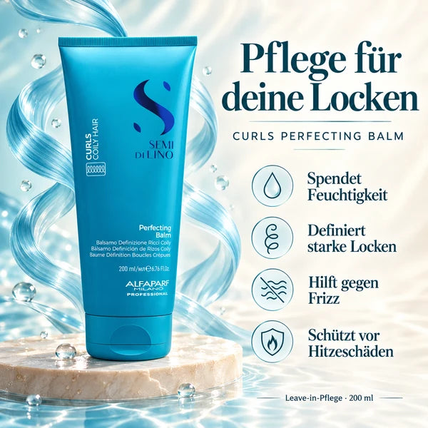 Alfaparf Curls Perfecting Balm 200 ml mit Vorteilen: Feuchtigkeit, Lockendefinition, Anti-Frizz und Hitzeschutz