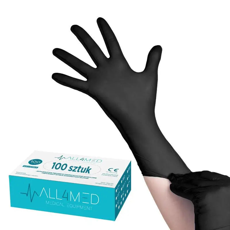 Schwarze Nitril-Einweghandschuhe von All4med für medizinische Diagnostik