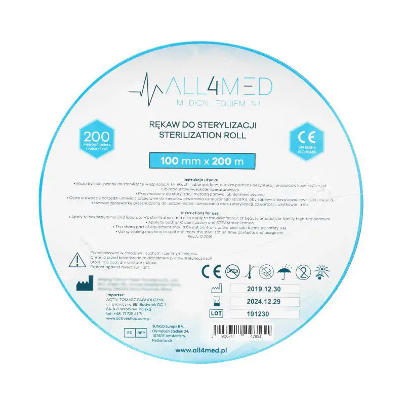 Sterilisationsrolle All4Med 10cm x 200m für hygienische Medizinprodukte