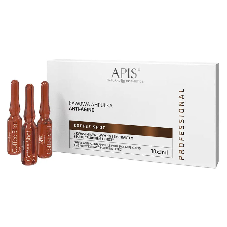 Apis Coffee Shot Anti-Aging-Kaffeeampulle mit Kaffeesäure und Mohnextrakt „Plumping-Effekt“ 10x 3,5 ml - Gesichtspflege