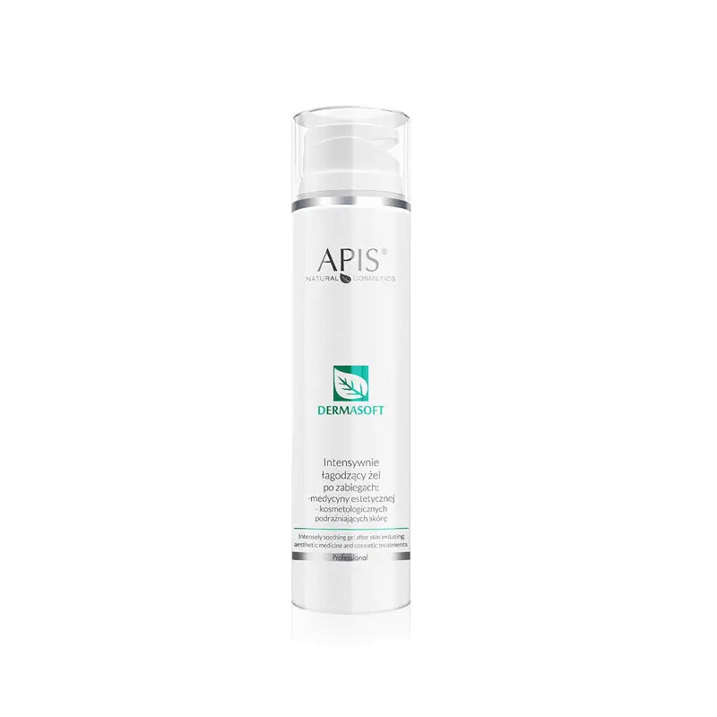 Weiße Kosmetikflasche mit Pumpenaufsatz für Apis Dermasoft Intensiv Beruhigendes Gel