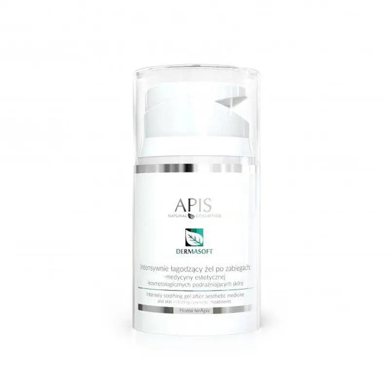 Weiße Flasche des Apis Dermasoft Intensiv beruhigendes Gels nach hautreizenden Behandlungen