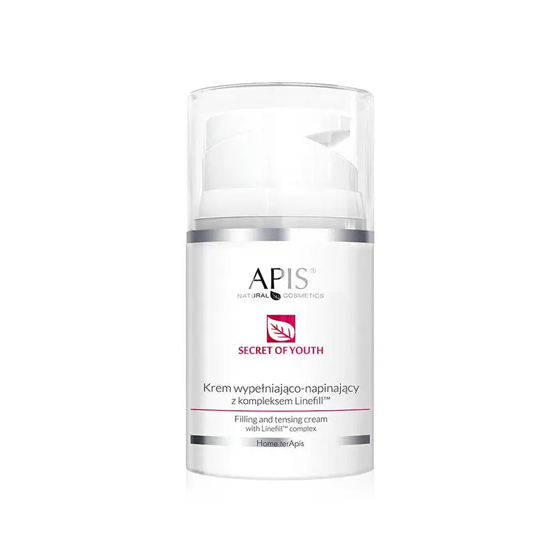Weiße Cremeverpackung mit klarem Pumpkopf für Apis Home Terapis Secret of Youth Creme