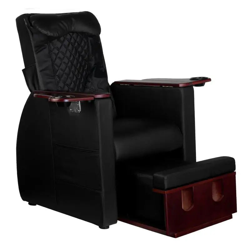 Schwarzer Ledermassagesessel mit Holzakzenten für Pediküre und Rückenmassage