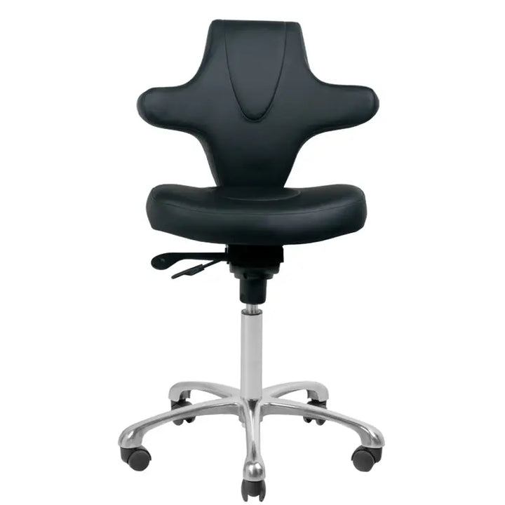 Schwarzer ergonomischer Stuhl mit Chrombasis für Azzurro Kosmetikhocker Special 052
