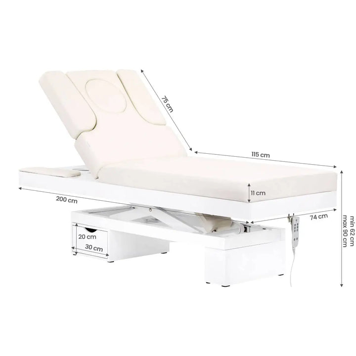 Weiße verstellbare Massageliege Azzurro Spa-Kosmetikliege A314S mit Beleuchtung und Maßen