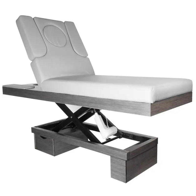 Verstellbare weiße Massagebank Azzurro Spa-Kosmetikliege Holz 815B grau Beleuchtung