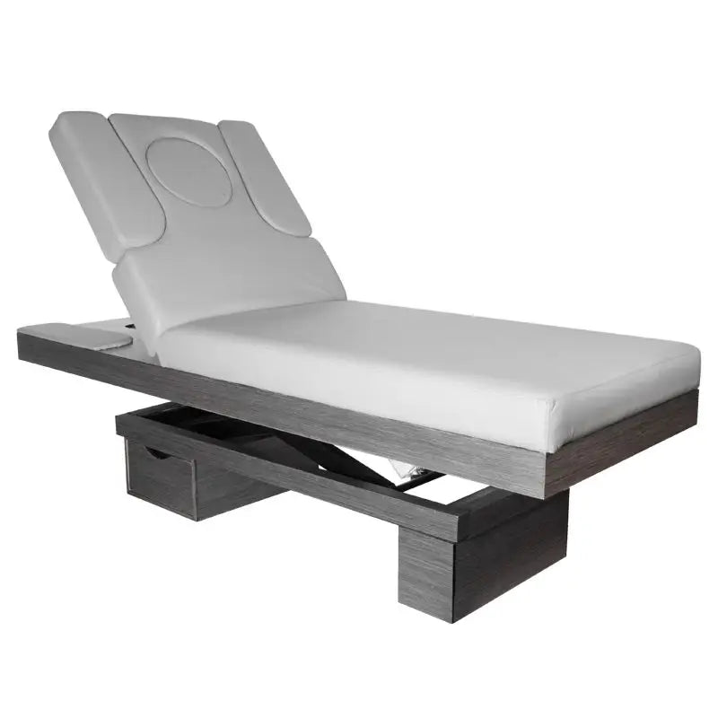 Graue und weiße Massage Liege Azzurro Spa-Kosmetikliege Wood 815B mit Beleuchtung