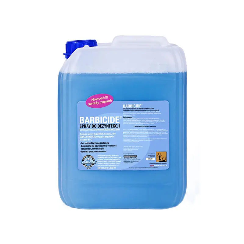 Blauer Desinfektionssprühstoff in Plastikbehälter für Oberflächendesinfektion Barbicide