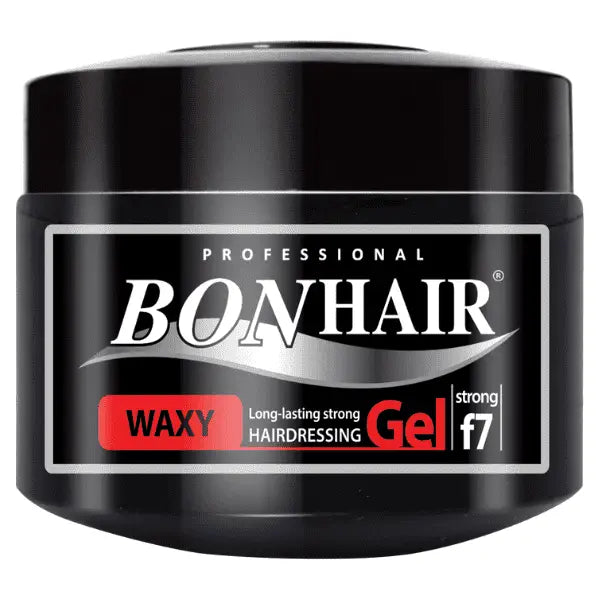 Schwarzer Bonhair Waxy Haargel 500ml in Glasbehälter, stylische Frisur Produkt
