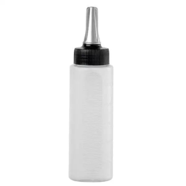 Weiße Kunststoffsqueeze-Flasche mit Metallspitze für präzises Auftragen, Comair Auftrageflasche transparent