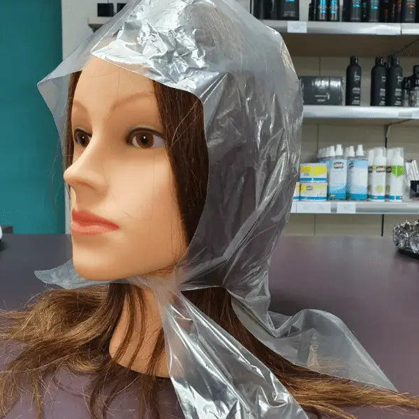 Mannequin Kopf mit Plastikhauben für Comair Einweg-Strähnen Hauben