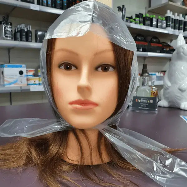 Mannequin Kopf mit Plastikhaube für Haarsträhnen Comair Einweg-Strähnen Hauben