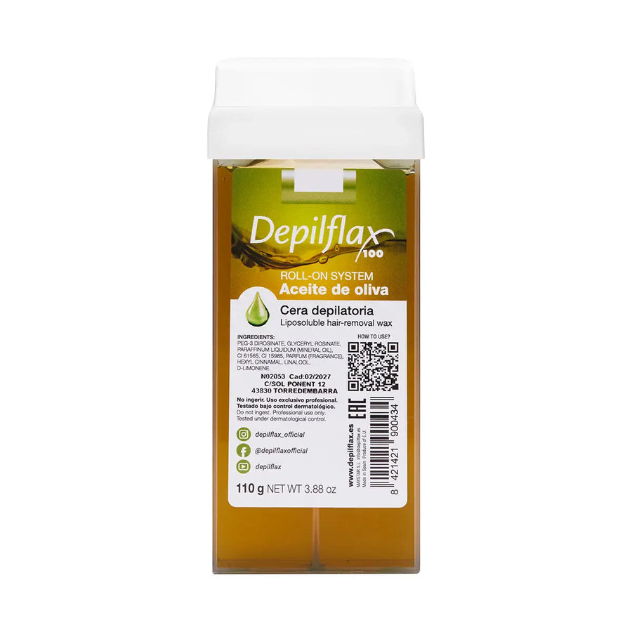 Depilflax Enthaarungswachs Olive 110g Depilationswachs Roll-On Cartridge