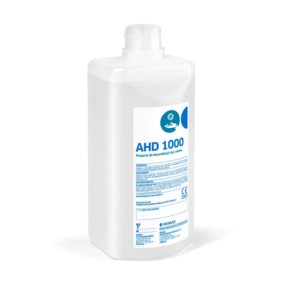 Weißer Flaschenhanddesinfektionsmittel Desinfektionsflüssigkeit AHD 1000 1l