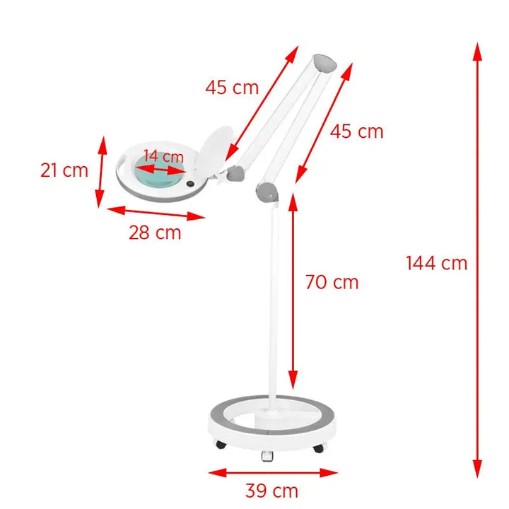 Magnifying lamp with adjustable arm and dimensions for Elegante Lupenleuchte 6014 60 LED SMD 5d mit Stativ